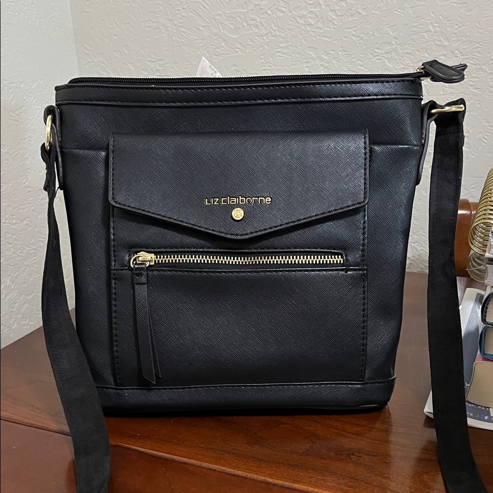 Liz Claiborne Black Shoulder Bag with Gold Details